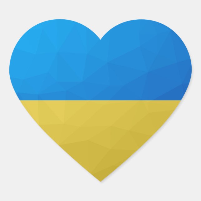 Ukraine-Flagge gelbes geometrisches Muster Herz-Aufkleber (Vorderseite)