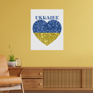 Ukraine-Flagge Glitter falsche Funken Herz mit Tex Poster
