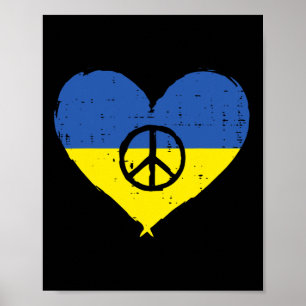 Ukraine-Flagge Herz Friedenszeichen Retro Ukrainis Poster