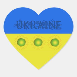 Ukraine Flagge mit Sonnenblumen Herz-Aufkleber