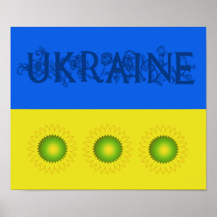 Ukraine-Flagge mit Sonnenblumen Poster