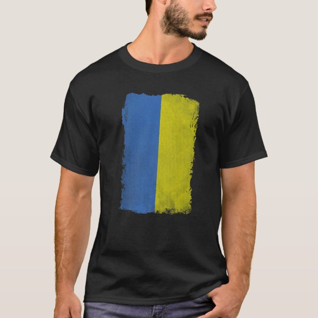 Ukraine-Flagge mit Vintager ukrainischer Landesfar T-Shirt (Vorderseite)