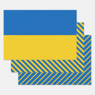 Ukraine-Flagge Modernes Streifenmuster Geschenkpapier Set
