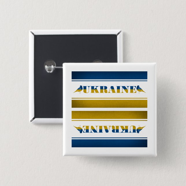 Ukraine-Flagge, Nationale Nachtigallvögel Button (Vorne & Hinten)