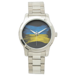 Ukraine-Flagge Pinselstrich, Nationalflagge Armbanduhr