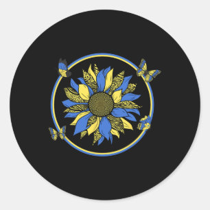 Ukraine-Flagge Sonnenblume Schmetterlinge  Runder Aufkleber