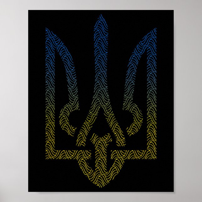 Ukraine-Flagge und Dreizack Ukrainisch Ich stehe m Poster (Vorne)