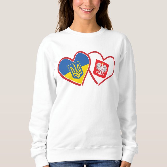 Ukraine Flagge und Polen Flaggenherzen Sweatshirt (Vorderseite)