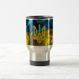 Ukraine-Flagge und Tryzub Reise-Tasse Reisebecher