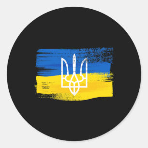 Ukraine-Flagge und Wappen bemalt Ukrainischer Patr Runder Aufkleber