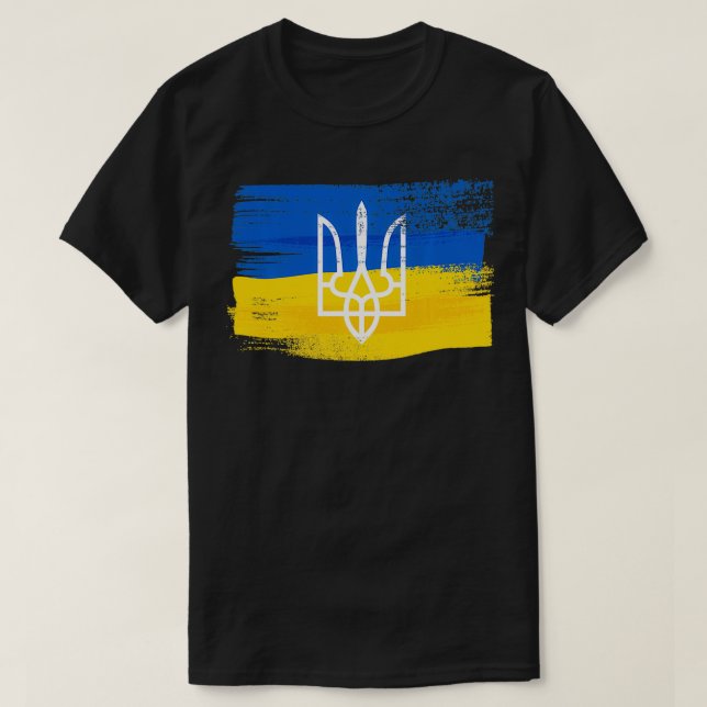 Ukraine Flagge und Wappen gestrichen Ukrainische P T-Shirt (Design vorne)