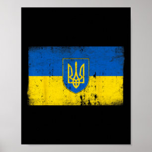 Ukraine-Flagge Vintage Ukrainisches Militär-Emblem Poster