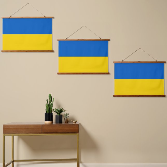 Ukraine-Flagge Wandteppich Mit Holzrahmen (Asymmetrisch)
