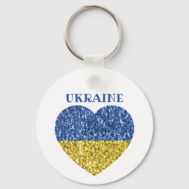 Ukraine Flaggen Glitzer Imitate Glitzern Herzstück Schlüsselanhänger (Vorderseite)