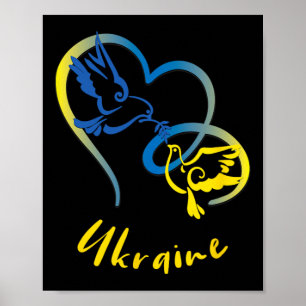 Ukraine-Flaggenfarben Friedens-Tauben Und Herzen F Poster
