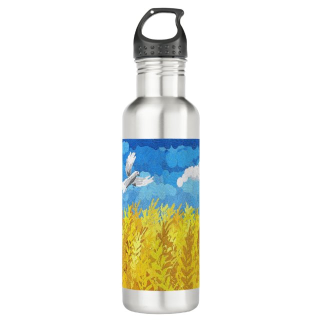 Ukraine Flaggenlandschaft Edelstahlflasche (Vorderseite)