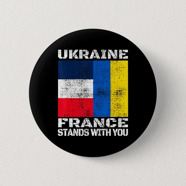 Ukraine France Stands With You French Support Flag Button (Vorderseite)