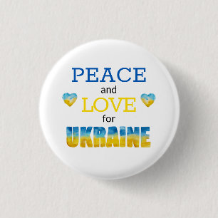 Ukraine Frieden Liebe Blau Gelbe Herzen Button