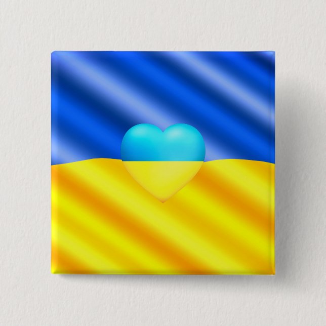 Ukraine - Frieden - ukrainische Flagge - Herz - Fr Button (Vorderseite)