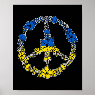 Ukraine-Friedenszeichen Blumen in Blau und Gelb de Poster
