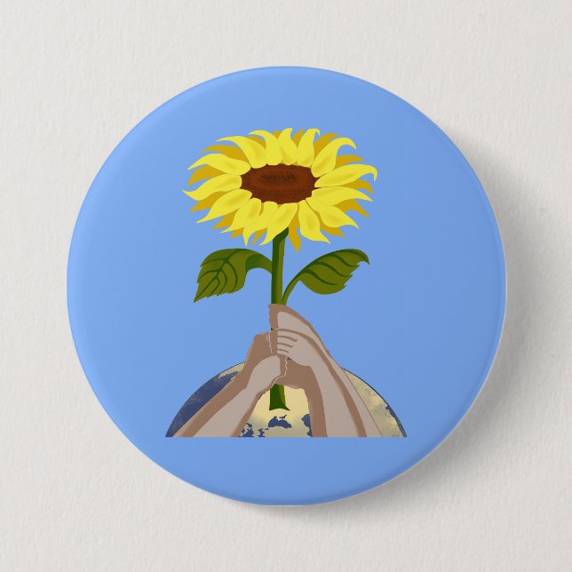 Ukraine "gelb blau" Frieden Sonnenblume farbig Button (Vorderseite)