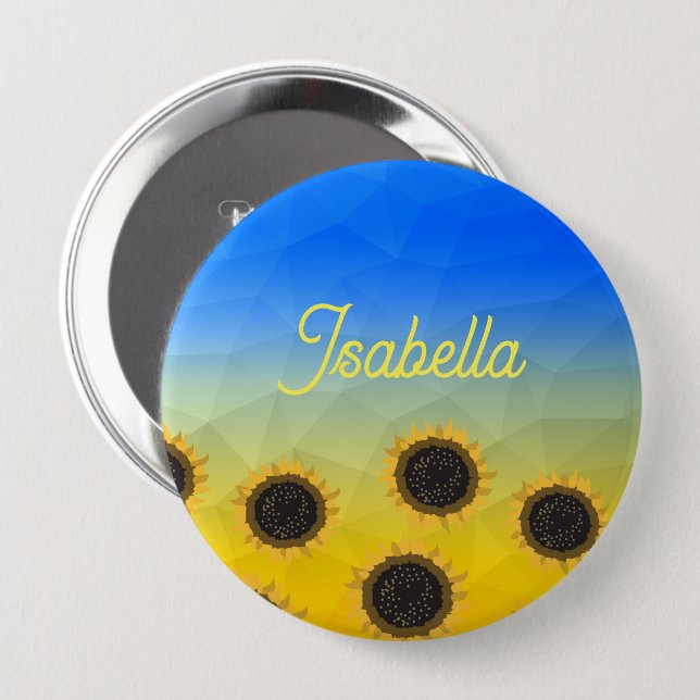 Ukraine Geometrie Maschenmuster Blume Ihr Name Button (Vorne & Hinten)