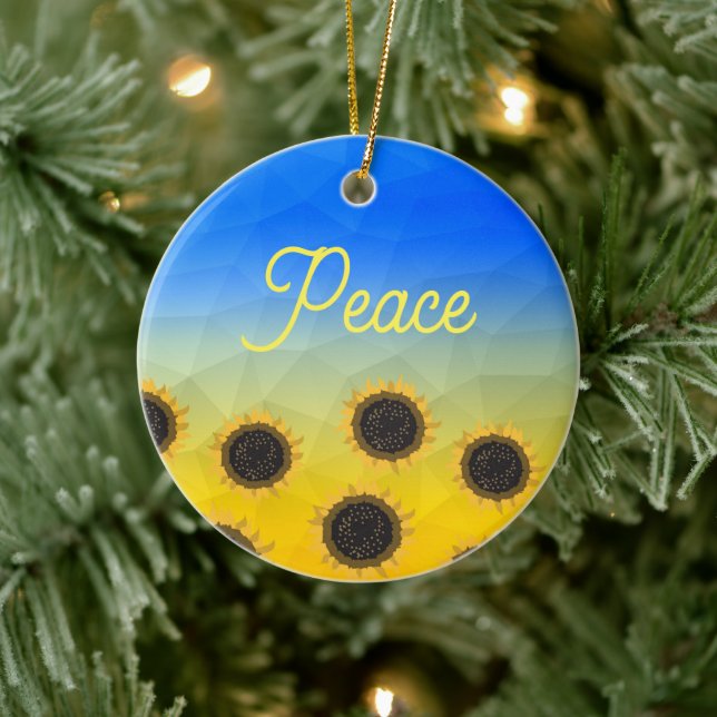 Ukraine Geometrie Maschenmuster Sunblumen Frieden Keramik Ornament (Baum)