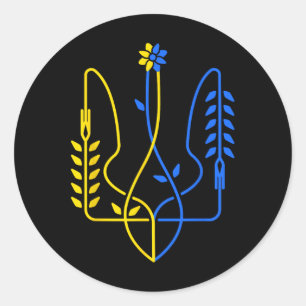 Ukraine Golden Trident Symbol Ukrainische Flagge M Runder Aufkleber