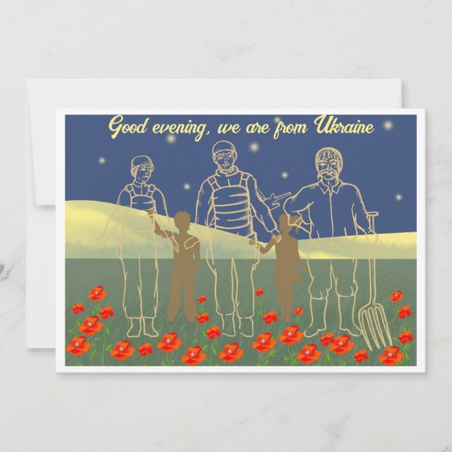 Ukraine Gute Abende Menschen gelb und blau Einladung (Vorderseite)