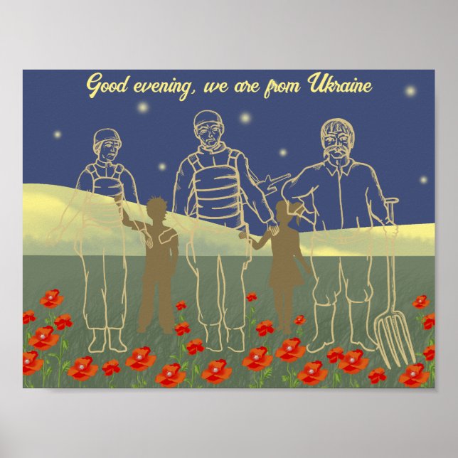Ukraine Gute Abende Menschen gelb und blau Poster (Vorne)