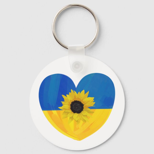 Ukraine Herzdesign mit Sonnenblumen-Schlüsselanhän Schlüsselanhänger (Vorderseite)