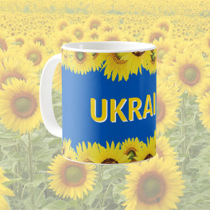 Ukraine in nationalen Farben mit Sonnenblumen Kaffeetasse