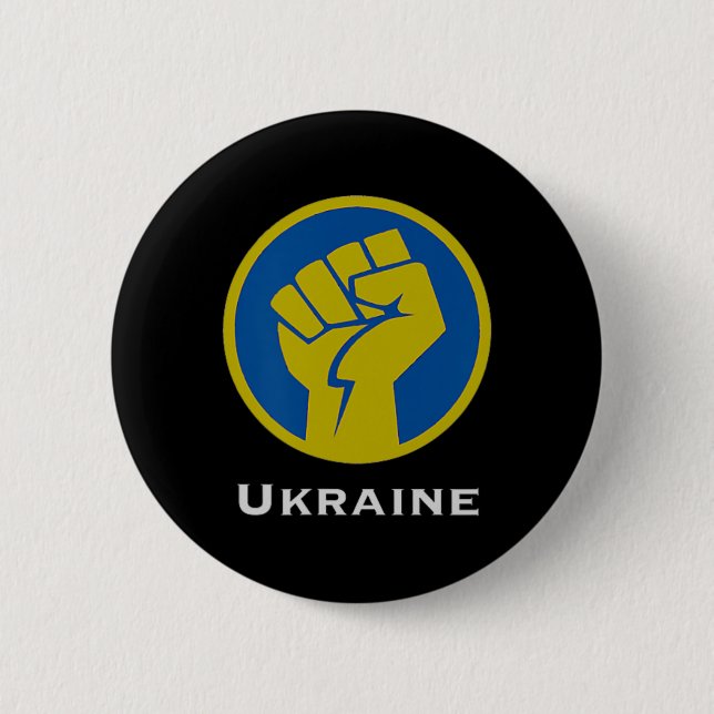 Ukraine kämpfende Faust in Blau und Gelb Flaggenfa Button (Vorderseite)
