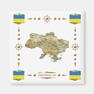 Ukraine Karte + Flaggen Magnet