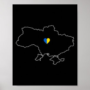 Ukraine-Karte mit Herz in gelb-blauer ukrainischer Poster