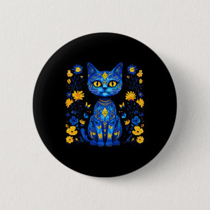 Ukraine-Katze Blumen Ukrainische Flagge Vintage Vy Button
