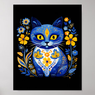Ukraine-Katze-Blumen-Vintage-Ukrainische-Flagge-Vy Poster