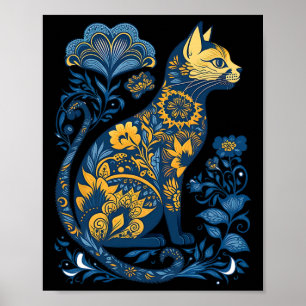 Ukraine-Katze Blumenvintage ukrainische Flagge und Poster