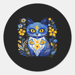 Ukraine-Katze Blumenvintage Ukrainische Flagge Wys Runder Aufkleber
