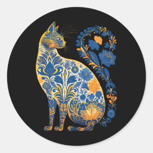 Ukraine-Katze Floral Retro Ukrainische Flagge Und Runder Aufkleber