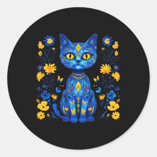 Ukraine-Katze Floral Ukrainische Flagge Vintage Vy Runder Aufkleber