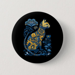 Ukraine-Katze Floral Vintage Ukrainische Flagge Un Button