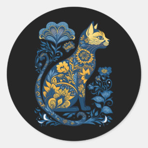 Ukraine-Katze Floral Vintage Ukrainische Flagge un Runder Aufkleber