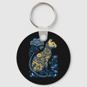 Ukraine-Katze Floral Vintage Ukrainische Flagge Un Schlüsselanhänger