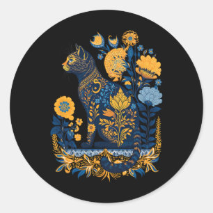 Ukraine Katze Süß Floral Vintage Ukrainische Flagg Runder Aufkleber