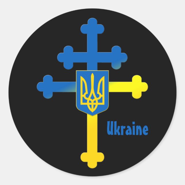 Ukraine Kreuzzeichen und Lorraine-Kreuz Runder Aufkleber (Vorderseite)