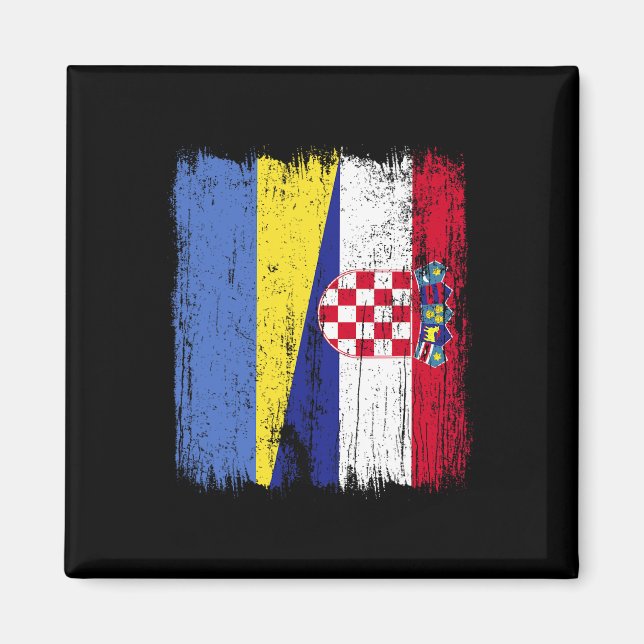 Ukraine Kroatien Halbe Flagge Stolzer Ukrainischer Magnet (Vorne)