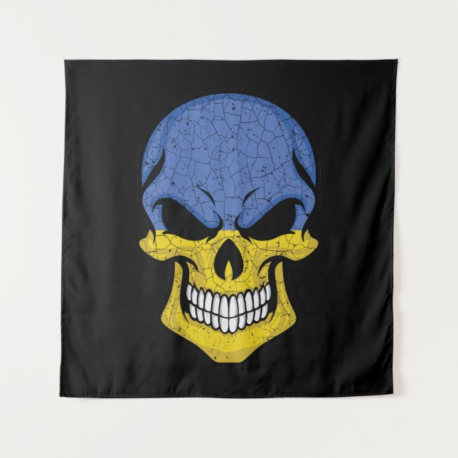 Ukraine lächelt Schädelflagge Wandteppich (Vorderseite)