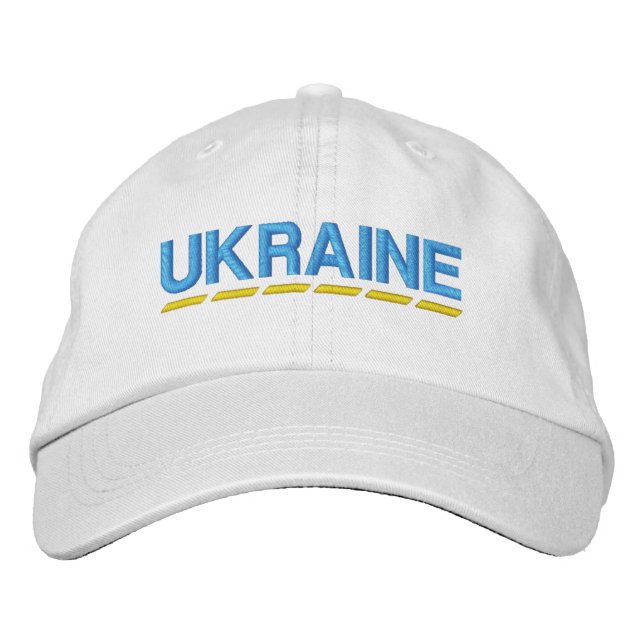 UKRAINE: Licht blau und gelb auf weiß Bestickte Baseballkappe (Vorderseite)