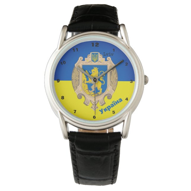 Ukraine & Lwiwer Gebiet - Wappen, ukrainische Flag Armbanduhr (Vorderseite)